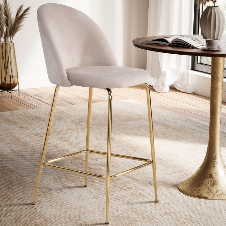 Barhocker 2er Set Samt Lehne Goldgestell Skandi-Stil Gepolstert