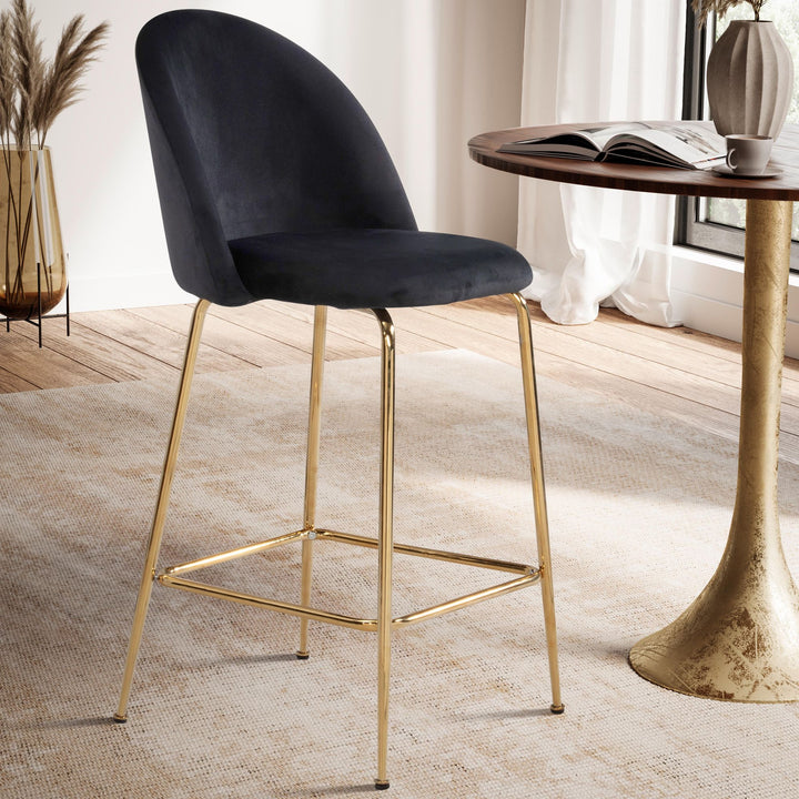 Barhocker 2er Set Samt Lehne Goldgestell Skandi-Stil Gepolstert