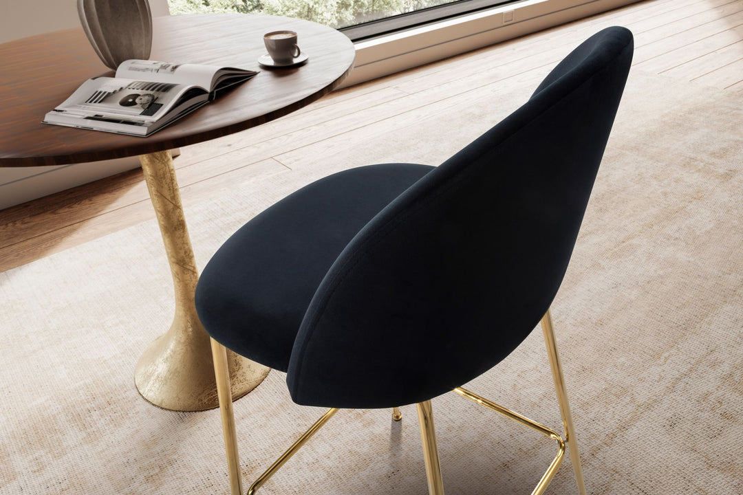 Barhocker 2er Set Samt Lehne Goldgestell Skandi-Stil Gepolstert