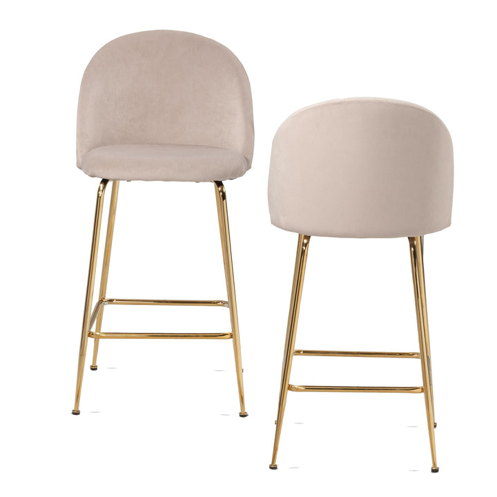 Barhocker 2er Set Samt Lehne Goldgestell Skandi-Stil Gepolstert