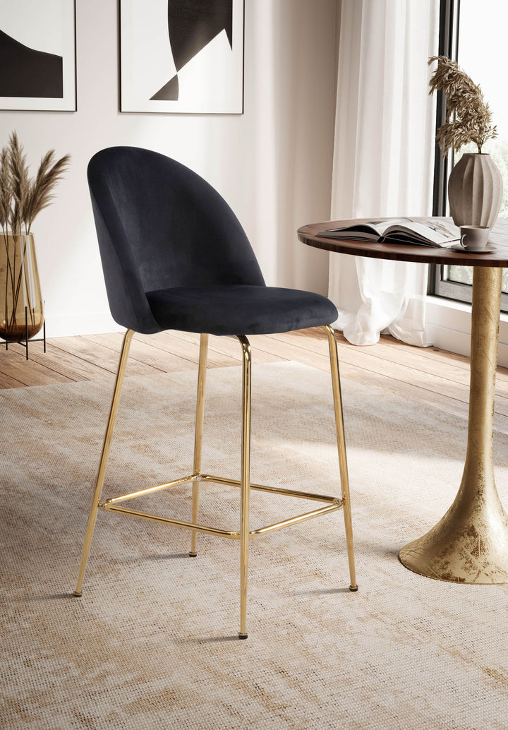Barhocker 2er Set Samt Lehne Goldgestell Skandi-Stil Gepolstert
