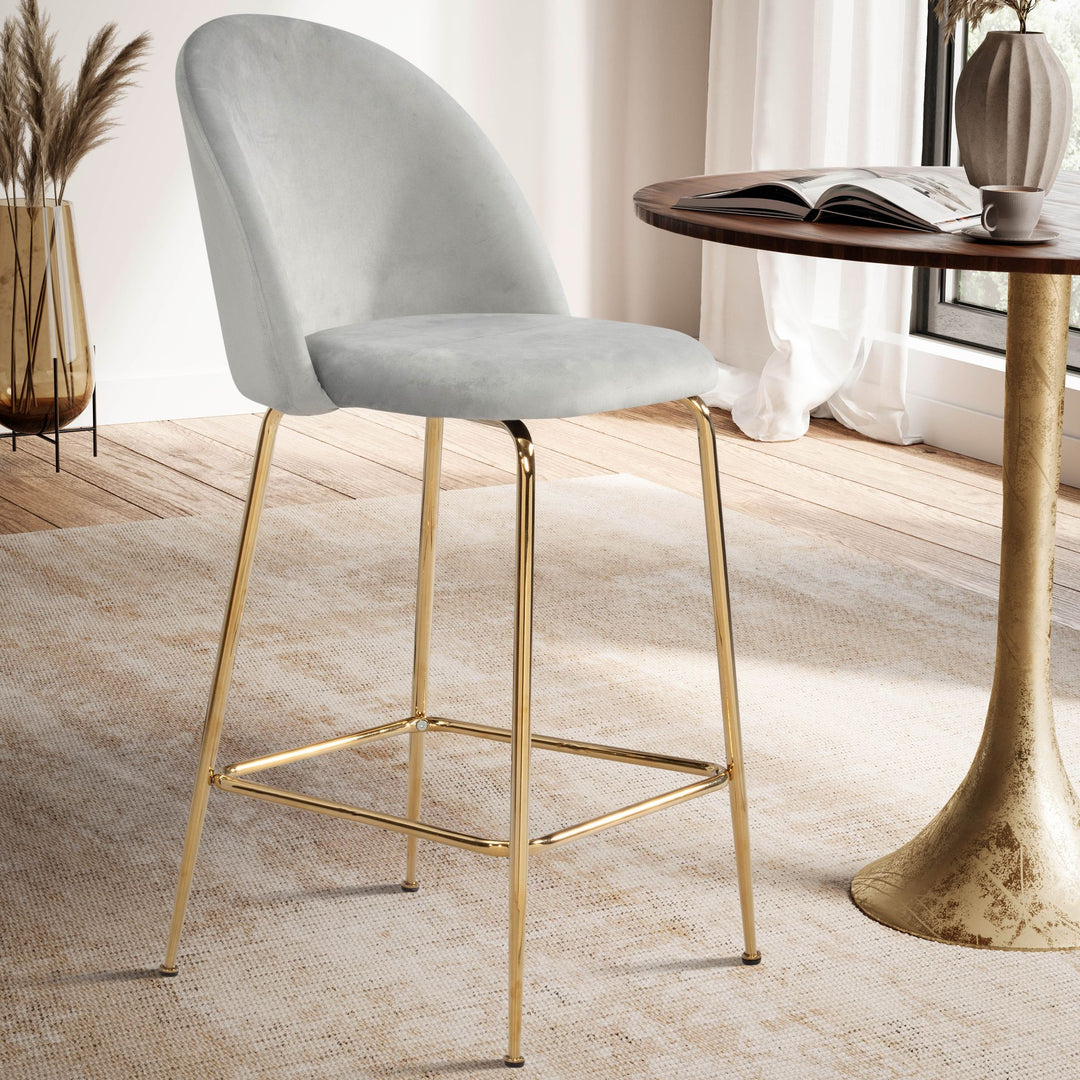 Barhocker 2er Set Samt Lehne Goldgestell Skandi-Stil Gepolstert