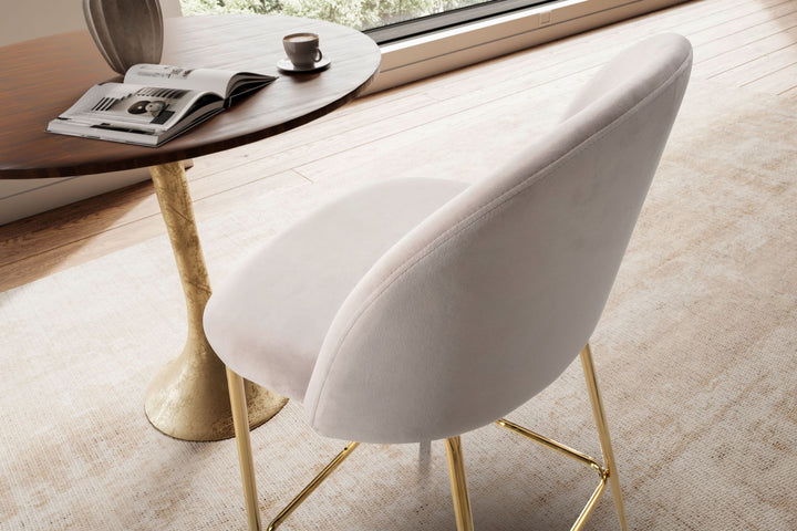 Barhocker 2er Set Samt Lehne Goldgestell Skandi-Stil Gepolstert