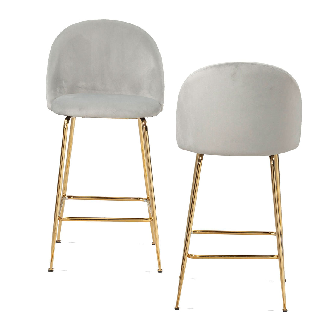 Barhocker 2er Set Samt Lehne Goldgestell Skandi-Stil Gepolstert