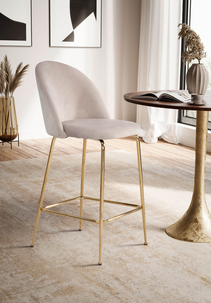 Barhocker 2er Set Samt Lehne Goldgestell Skandi-Stil Gepolstert