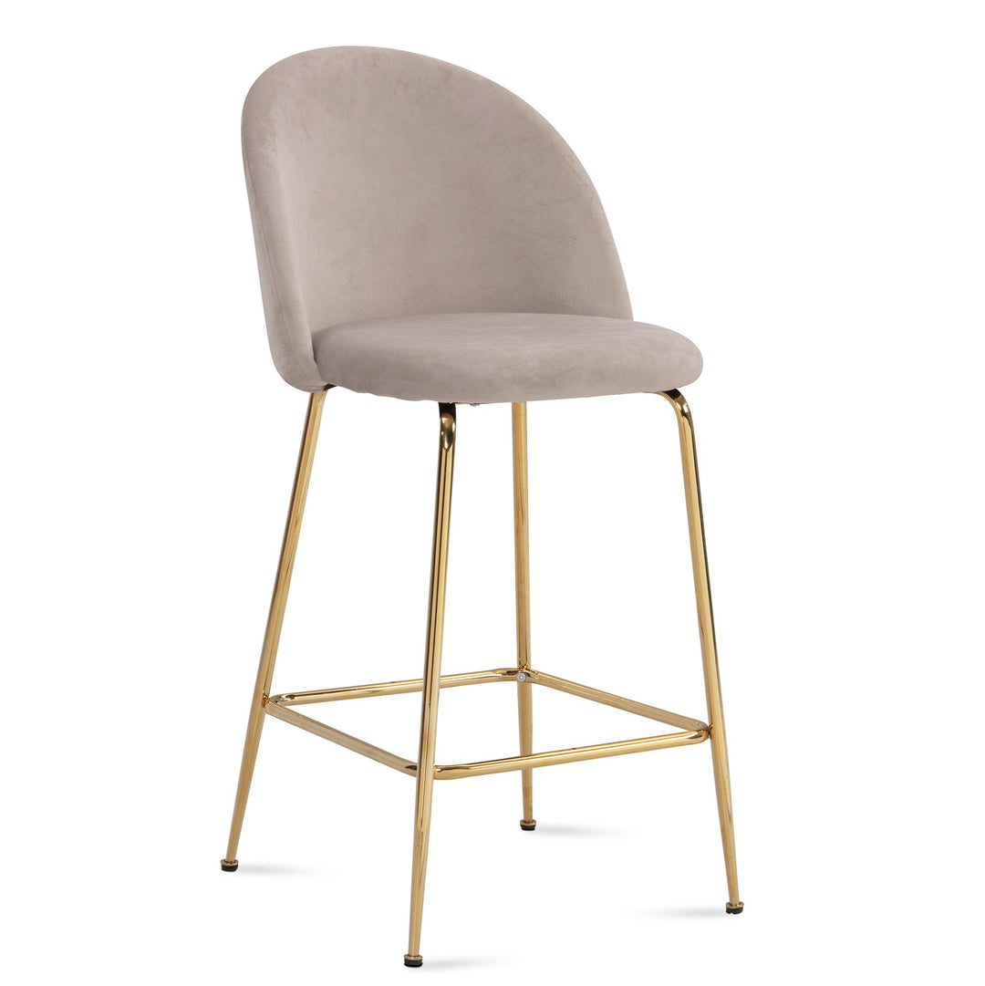 Barhocker 2er Set Samt Lehne Goldgestell Skandi-Stil Gepolstert