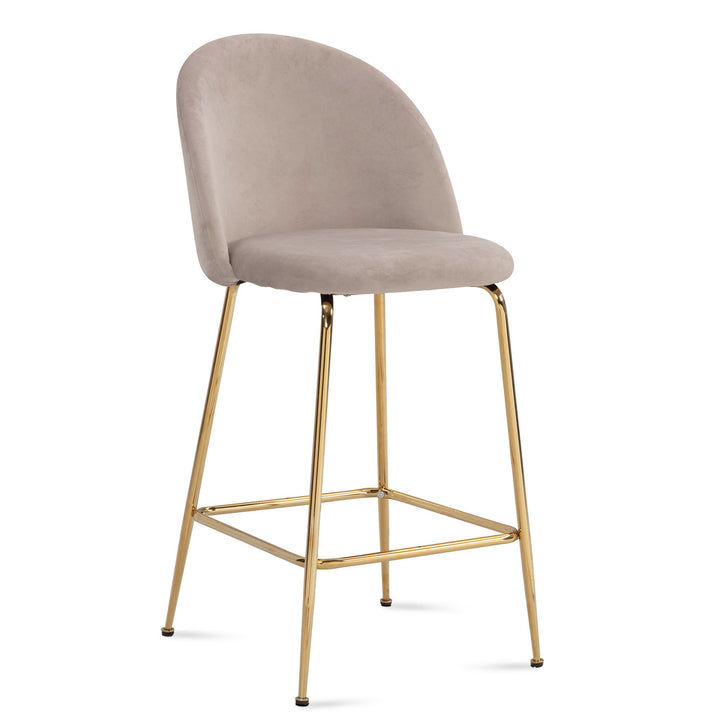 Barhocker 2er Set Samt Lehne Goldgestell Skandi-Stil Gepolstert
