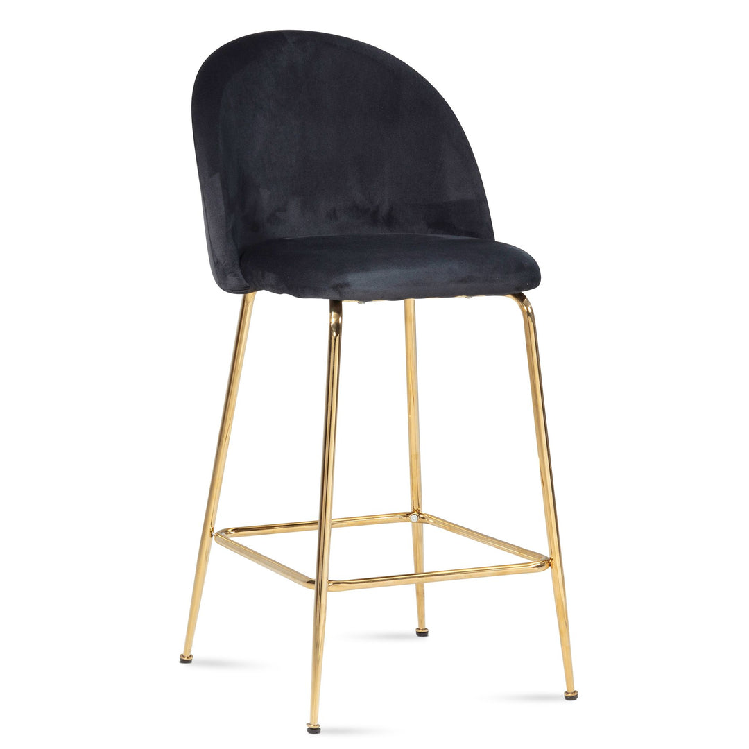 Barhocker 2er Set Samt Lehne Goldgestell Skandi-Stil Gepolstert