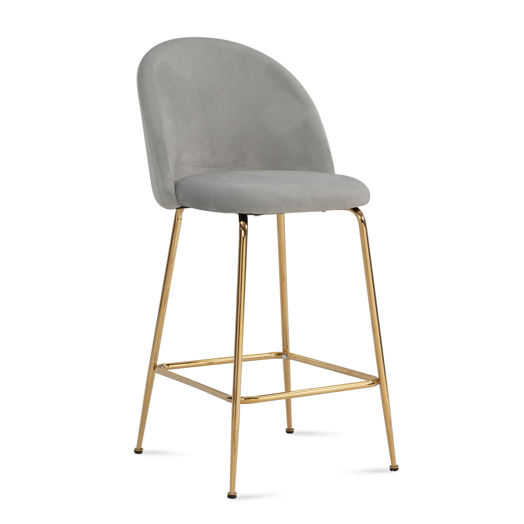 Barhocker 2er Set Samt Lehne Goldgestell Skandi-Stil Gepolstert