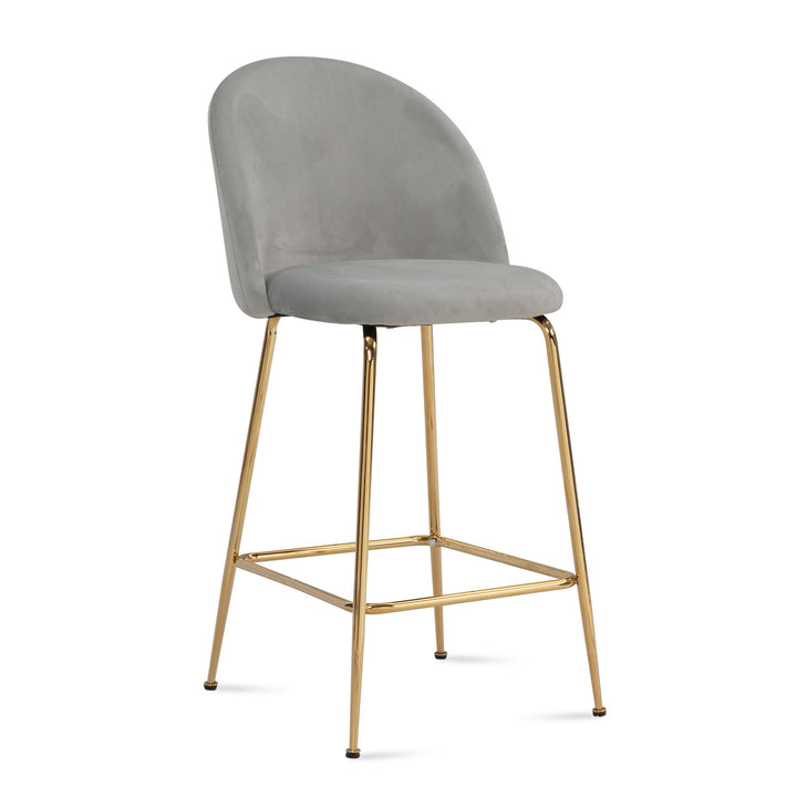 Barhocker 2er Set Samt Lehne Goldgestell Skandi-Stil Gepolstert