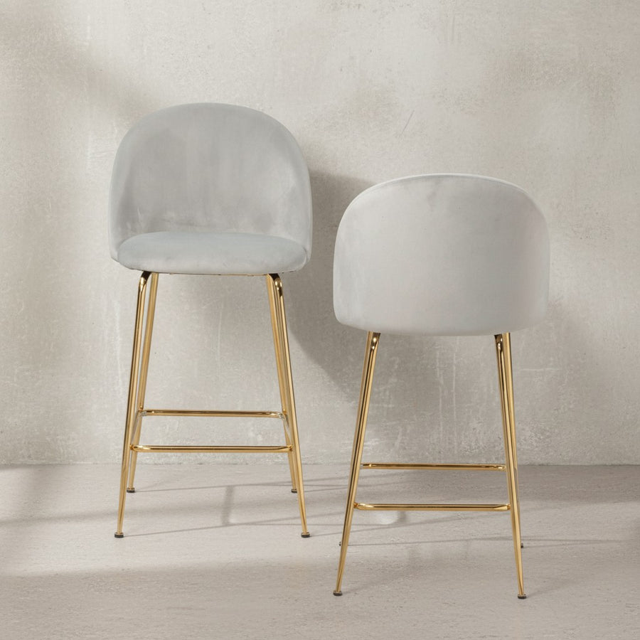 2er Set Barhocker Samt Hocker mit Lehne &amp; goldenen Beinen - Küchenhocker Skandinavisch Stoff / Metall 110 kg - Design Barstuhl Tresenhocker - Bistrohocker Gepolstert_