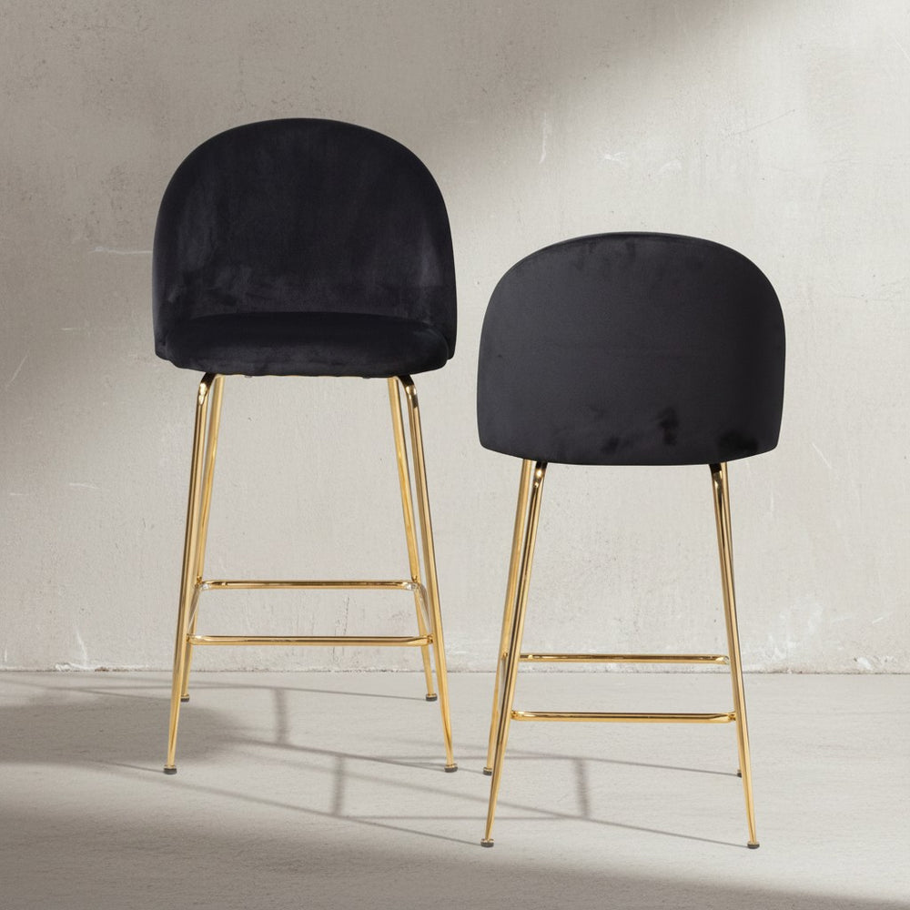 2er Set Barhocker Samt Hocker mit Lehne &amp; goldenen Beinen - Küchenhocker Skandinavisch Stoff / Metall 110 kg - Design Barstuhl Tresenhocker - Bistrohocker Gepolstert_