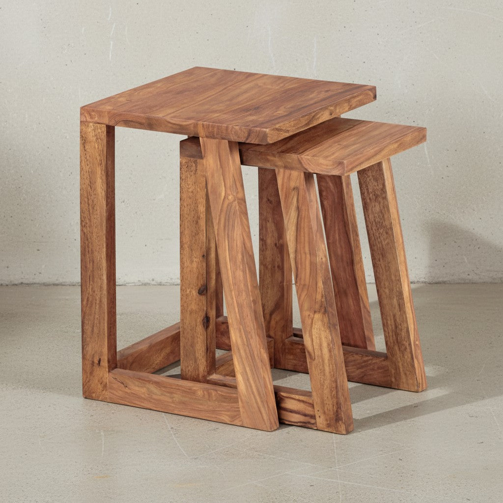 Massivholz Sheesham 2er Set Beistelltische - Handgearbeitet_ Verschiedene Größen_ Einfache Pflege_ KADIMA DESIGN_Größe_ 36x36x50 cm_