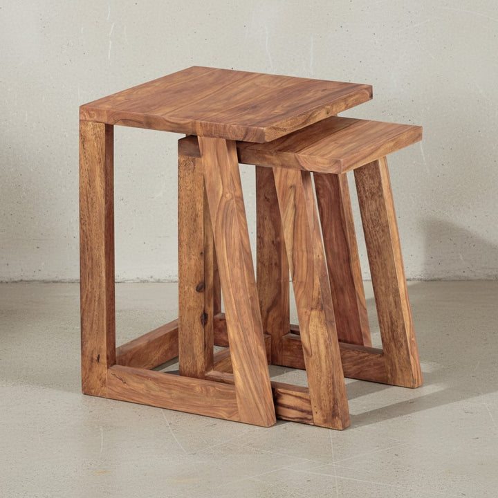 Massivholz Sheesham 2er Set Beistelltische - Handgearbeitet_ Verschiedene Größen_ Einfache Pflege_ KADIMA DESIGN_Größe_ 36x36x50 cm_