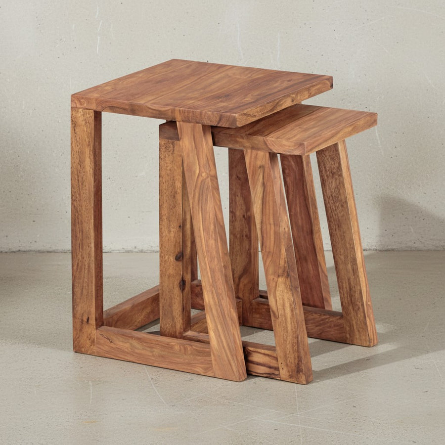 Massivholz Sheesham 2er Set Beistelltische - Handgearbeitet_ Verschiedene Größen_ Einfache Pflege_ KADIMA DESIGN_Größe_ 36x36x50 cm_