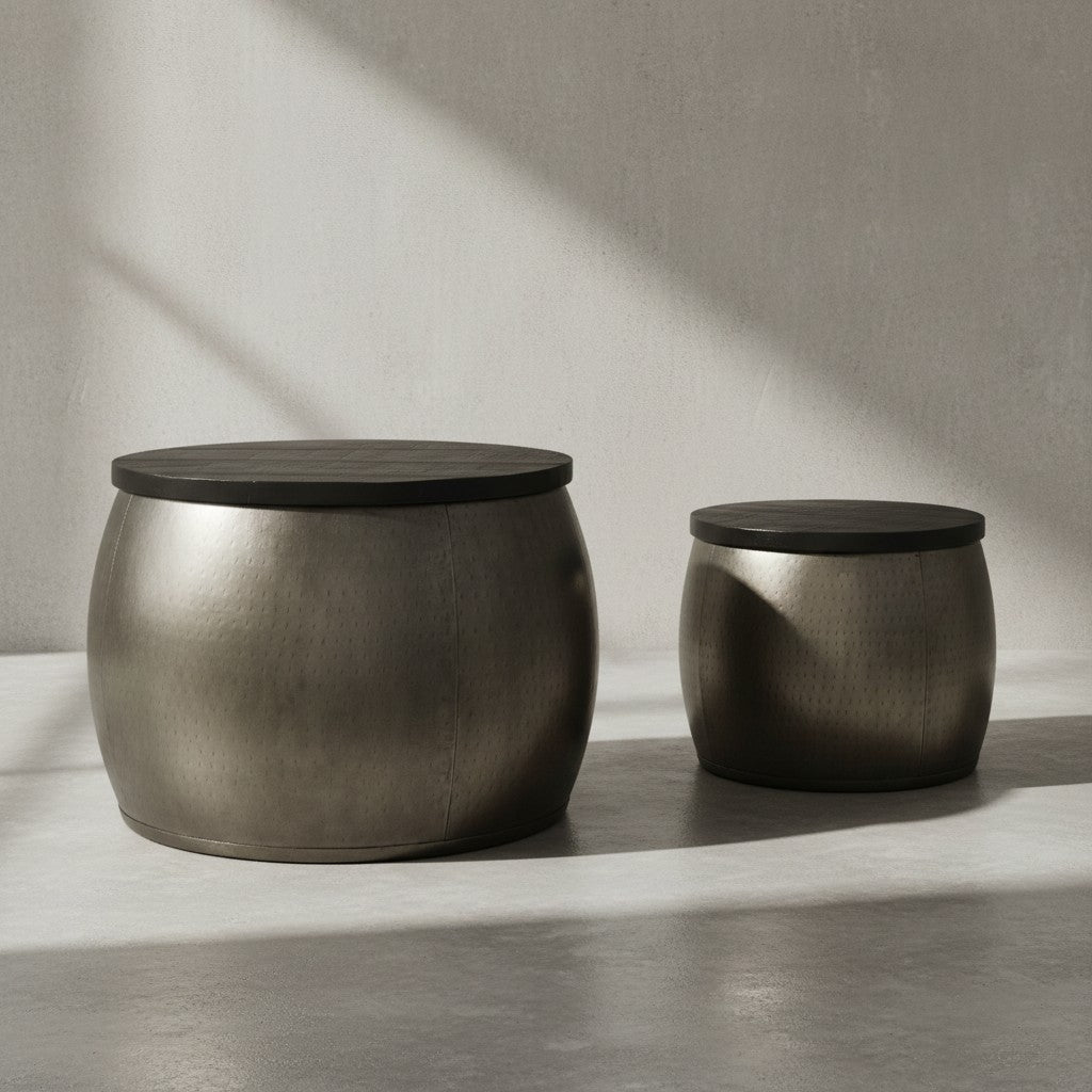 2er Set Couchtische CENO_ Metall Holz_ Industrial-Stil_ Satztisch - KADIMA DESIGN_Größe_ 55x55x45 cm_