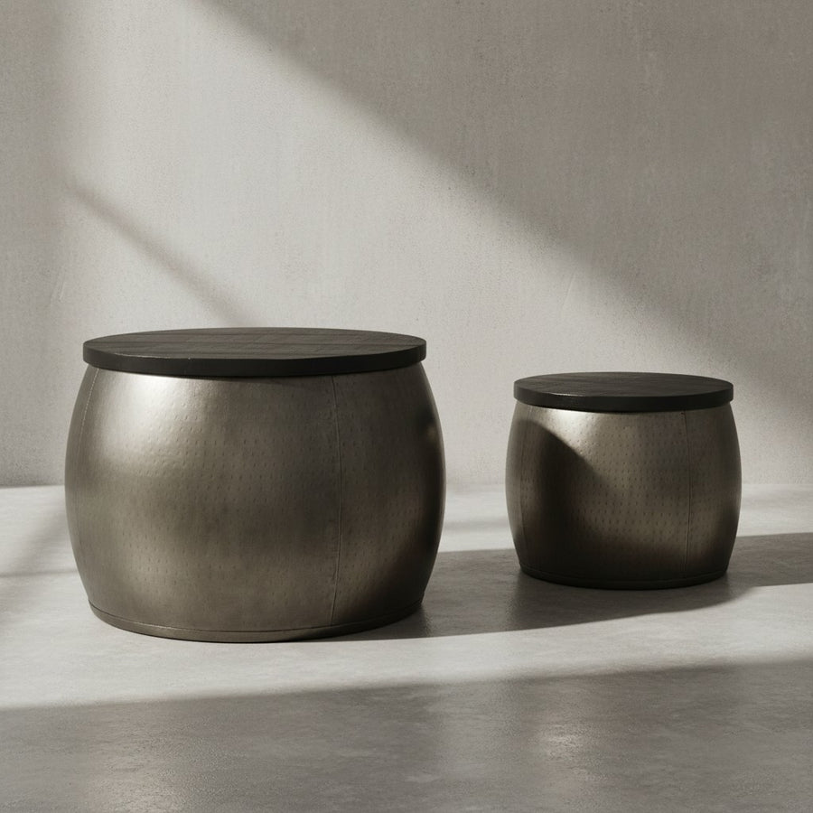 2er Set Couchtische CENO_ Metall Holz_ Industrial-Stil_ Satztisch - KADIMA DESIGN_Größe_ 55x55x45 cm_