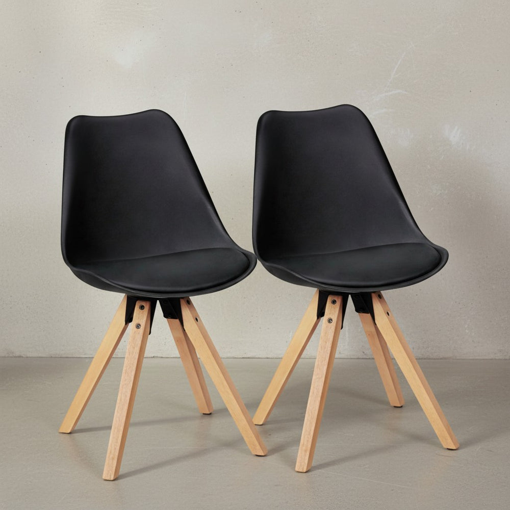 2er Set Esszimmerstühle LUND_ Samtbezug und Holzbeine_ Skandinavisches Design_ Komfortables Sitzen_ Verschiedene Farben - KADIMA DESIGN_Farbe_ Schwarz_ Material_ Kunstleder_ Größe_ 49x52x87 cm_