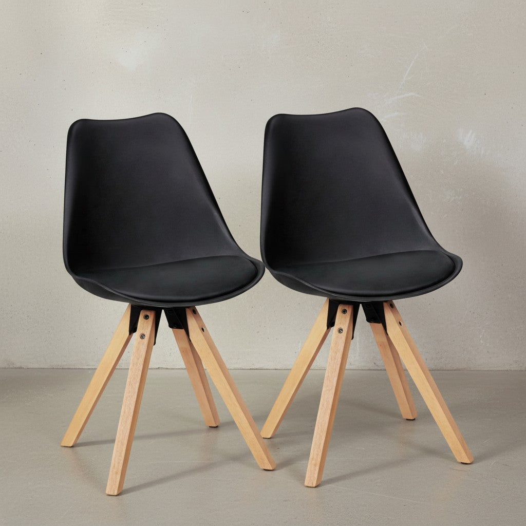 2er Set Esszimmerstühle LUND_ Samtbezug und Holzbeine_ Skandinavisches Design_ Komfortables Sitzen_ Verschiedene Farben - KADIMA DESIGN_Farbe_ Schwarz_ Material_ Kunstleder_ Größe_ 49x52x87 cm_
