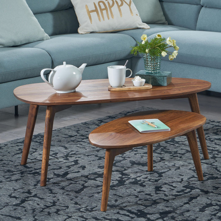 Retro-Couchtische_ Sheesham Massivholz_ 2er Set_ Nierenform_ Handgefertigt - KADIMA DESIGN_Farbe_ Braun_ Größe_ 100x50x42 cm_