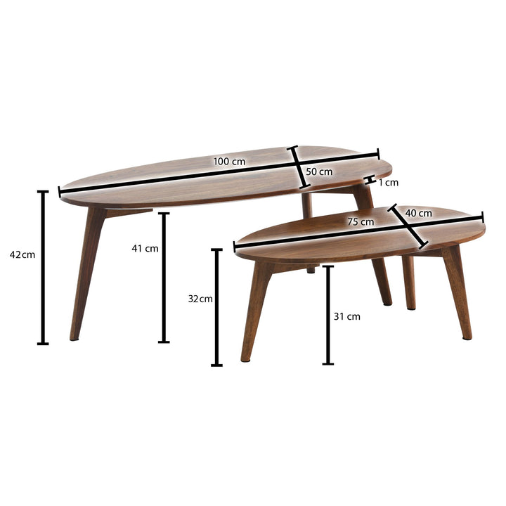 Retro-Couchtische_ Sheesham Massivholz_ 2er Set_ Nierenform_ Handgefertigt - KADIMA DESIGN_Farbe_ Braun_ Größe_ 100x50x42 cm_