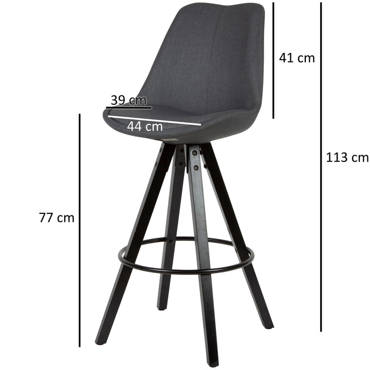 Barhocker LUND_ Skandinavisches Design_ Polsterung_ 77 cm Sitzhöhe_ Polyesterbezug_ Massivholzbeine - KADIMA DESIGN_Farbe_ Anthrazit_ Größe_ 53x49x113 cm_#sku_BARWL6.128#