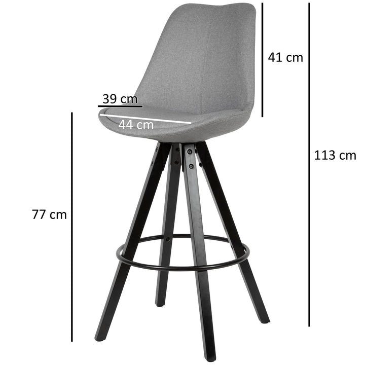 Barhocker LUND_ Skandinavisches Design_ Polsterung_ 77 cm Sitzhöhe_ Polyesterbezug_ Massivholzbeine - KADIMA DESIGN_Farbe_ Grau_ Größe_ 53x49x113 cm_