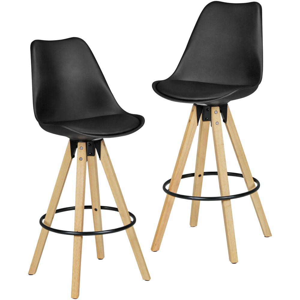 Komfort Barhocker Set_ Ergonomische Sitzschale_ Holzbeine_ verschiedene Farben - KADIMA DESIGN_Farbe_ Schwarz_ Material_ Kunstleder_ Größe_ 45x45x113 cm_