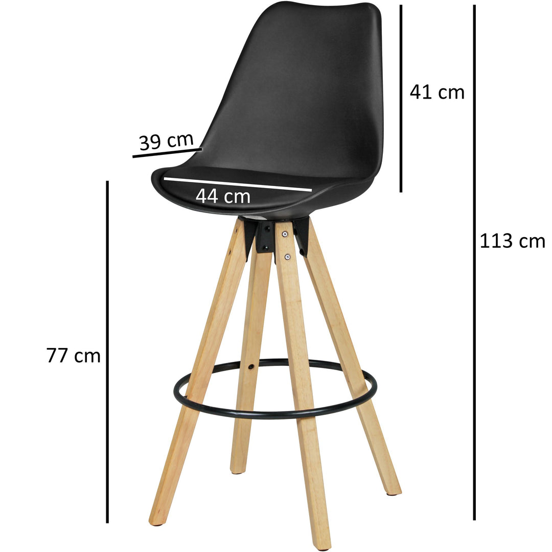 Komfort Barhocker Set_ Ergonomische Sitzschale_ Holzbeine_ verschiedene Farben - KADIMA DESIGN_Farbe_ Schwarz_ Material_ Kunstleder_ Größe_ 45x45x113 cm_