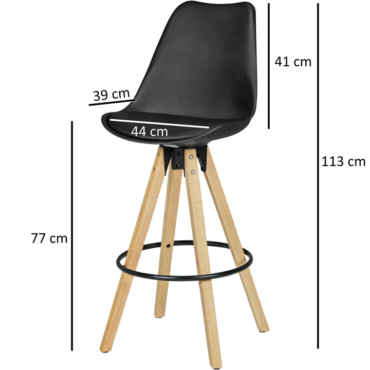 Komfort Barhocker Set_ Ergonomische Sitzschale_ Holzbeine_ verschiedene Farben - KADIMA DESIGN_Farbe_ Schwarz_ Material_ Kunstleder_ Größe_ 45x45x113 cm_