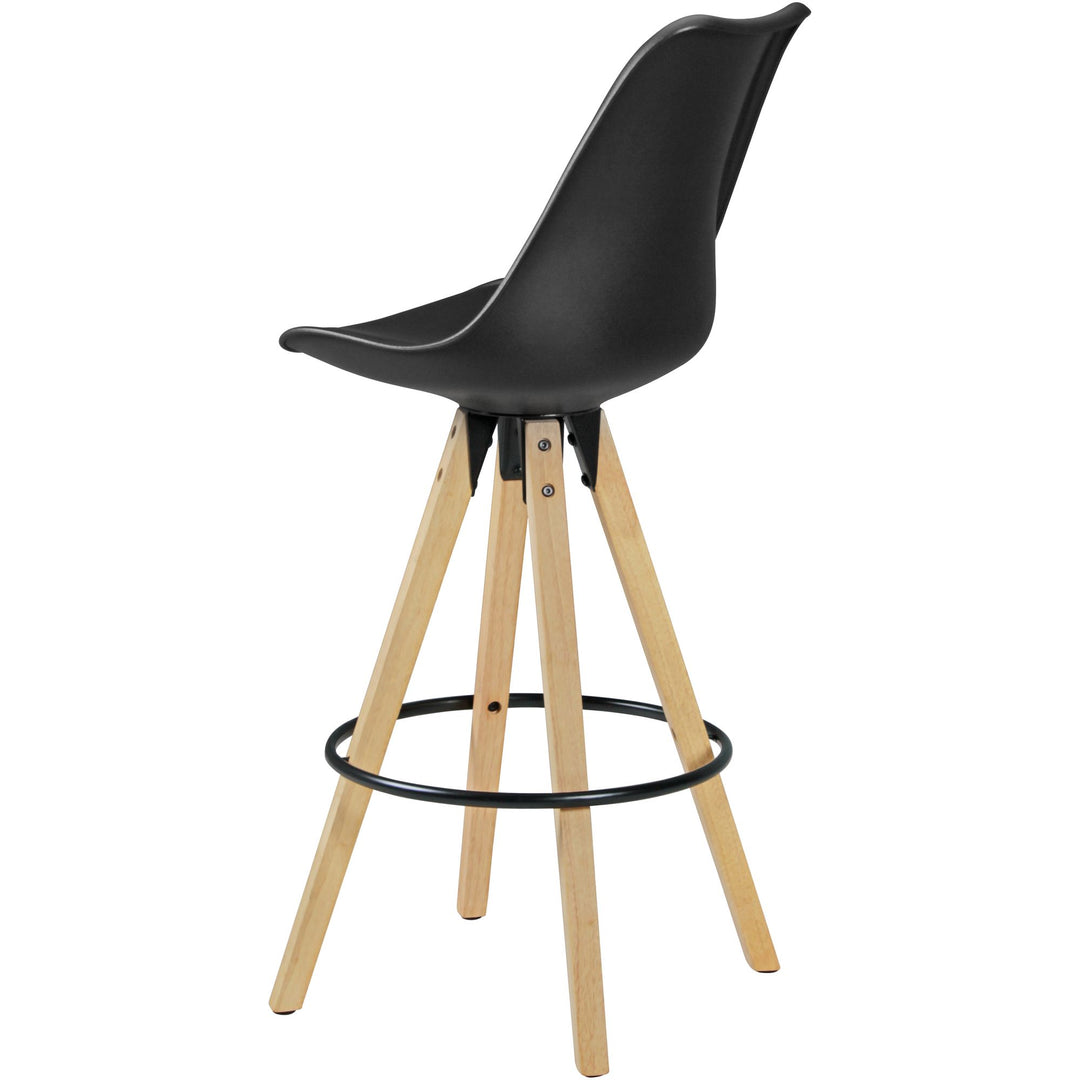 Komfort Barhocker Set_ Ergonomische Sitzschale_ Holzbeine_ verschiedene Farben - KADIMA DESIGN_Farbe_ Schwarz_ Material_ Kunstleder_ Größe_ 45x45x113 cm_