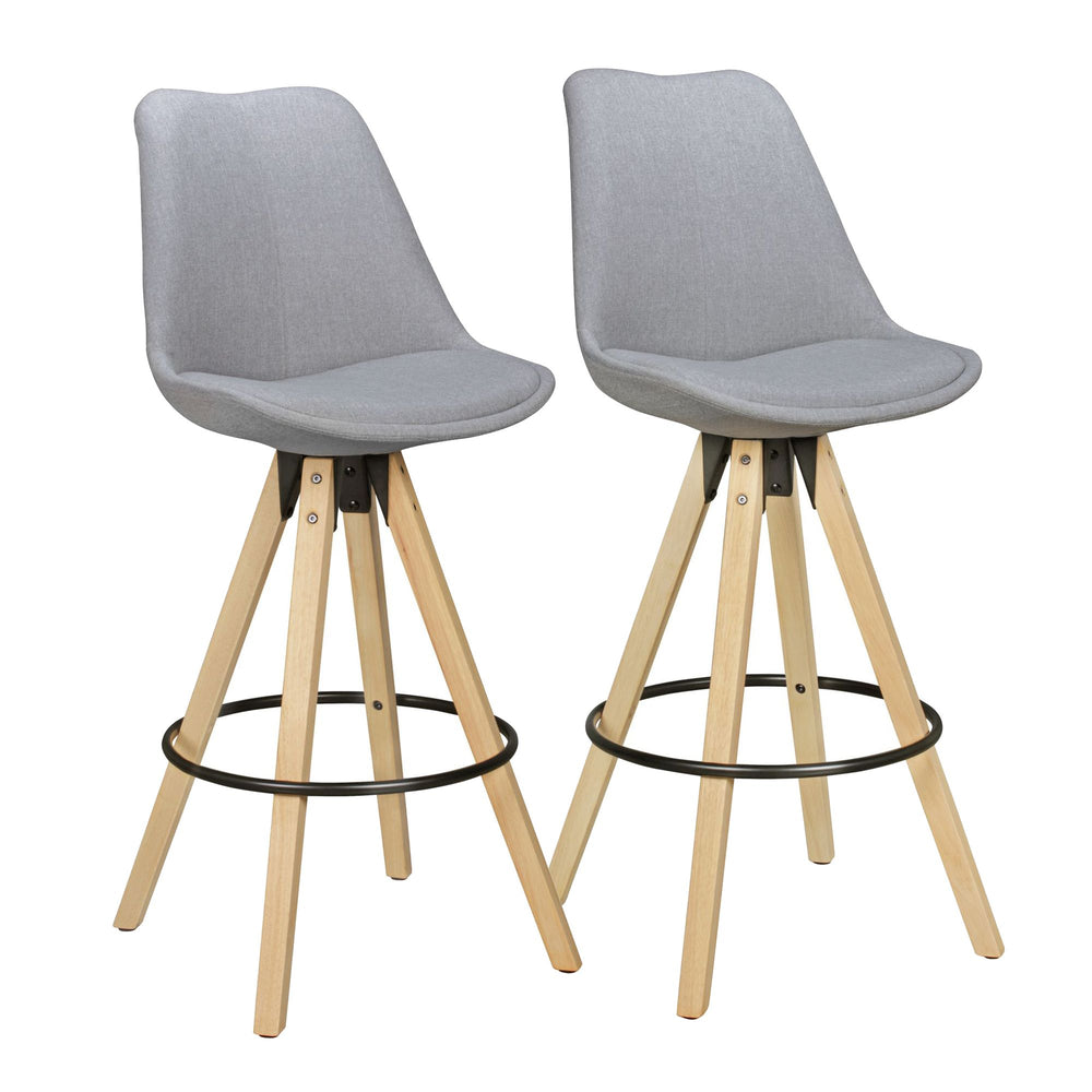 Komfort Barhocker Set_ Ergonomische Sitzschale_ Holzbeine_ verschiedene Farben - KADIMA DESIGN_Farbe_ Grau_ Material_ Stoff_ Größe_ 45x45x113 cm_