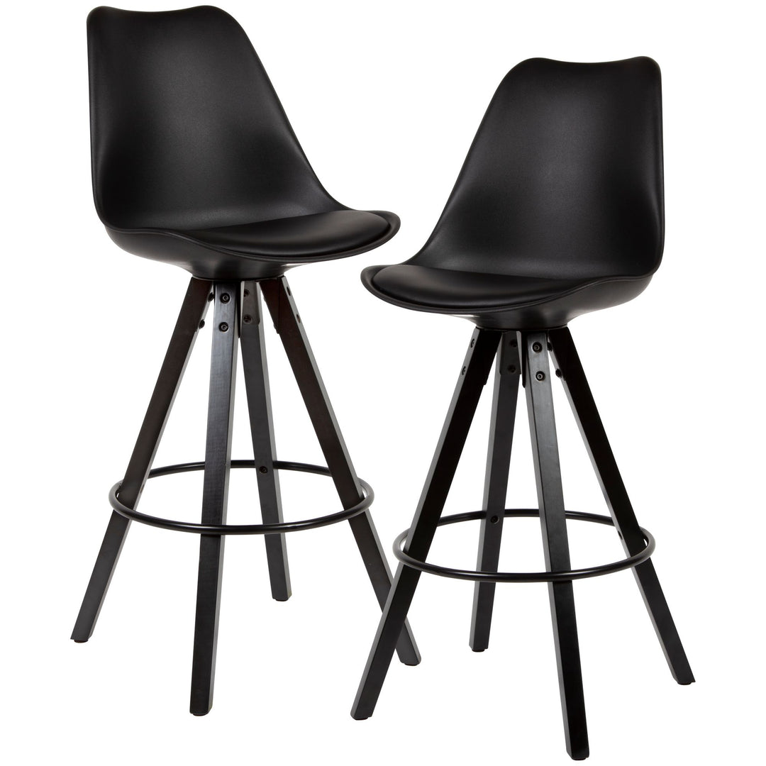 Skandinavischer Barhocker_ Polsterung_ Rückenlehne_ X-Beine mit Metallring_ Kunstleder-Sitzschale_ Filzgleiter - KADIMA DESIGN_Größe_ 49x53x113 cm_