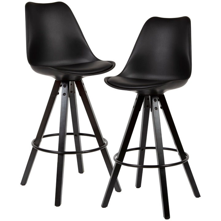 Skandinavischer Barhocker_ Polsterung_ Rückenlehne_ X-Beine mit Metallring_ Kunstleder-Sitzschale_ Filzgleiter - KADIMA DESIGN_Größe_ 49x53x113 cm_
