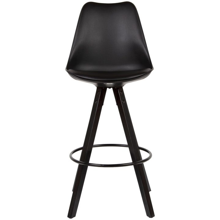 Skandinavischer Barhocker_ Polsterung_ Rückenlehne_ X-Beine mit Metallring_ Kunstleder-Sitzschale_ Filzgleiter - KADIMA DESIGN_Größe_ 49x53x113 cm_