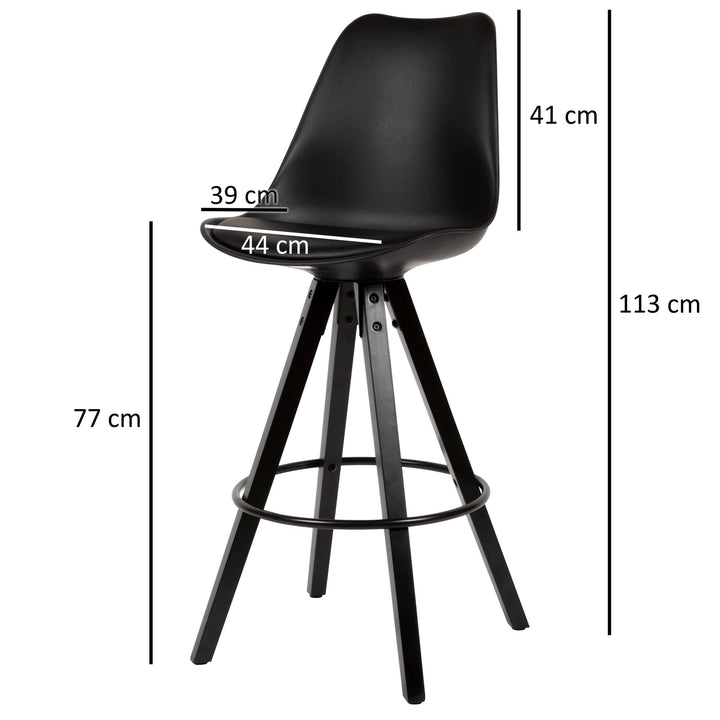 Skandinavischer Barhocker_ Polsterung_ Rückenlehne_ X-Beine mit Metallring_ Kunstleder-Sitzschale_ Filzgleiter - KADIMA DESIGN_Größe_ 49x53x113 cm_