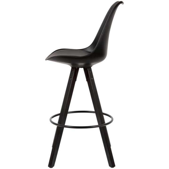 Skandinavischer Barhocker_ Polsterung_ Rückenlehne_ X-Beine mit Metallring_ Kunstleder-Sitzschale_ Filzgleiter - KADIMA DESIGN_Größe_ 49x53x113 cm_