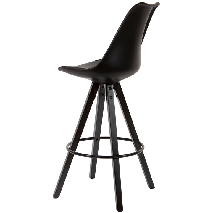 Skandinavischer Barhocker_ Polsterung_ Rückenlehne_ X-Beine mit Metallring_ Kunstleder-Sitzschale_ Filzgleiter - KADIMA DESIGN_Größe_ 49x53x113 cm_