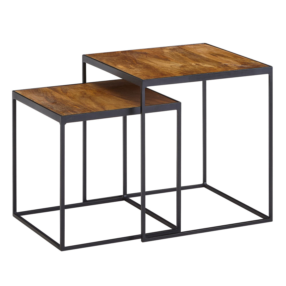 Mango Industrial_ Beistelltische 2er Set_ Massivholz_ Metall_ Unikate - KADIMA DESIGN_Größe_ 40x40x44 cm_