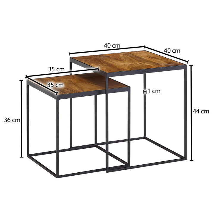 Mango Industrial_ Beistelltische 2er Set_ Massivholz_ Metall_ Unikate - KADIMA DESIGN_Größe_ 40x40x44 cm_