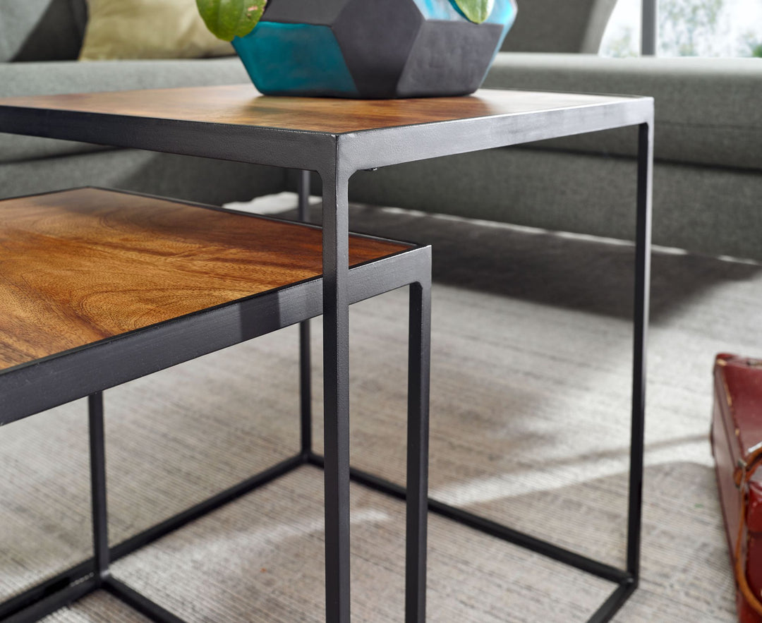 Mango Industrial_ Beistelltische 2er Set_ Massivholz_ Metall_ Unikate - KADIMA DESIGN_Größe_ 40x40x44 cm_