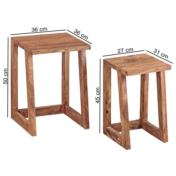 Massivholz Sheesham 2er Set Beistelltische - Handgearbeitet_ Verschiedene Größen_ Einfache Pflege_ KADIMA DESIGN_Größe_ 36x36x50 cm_