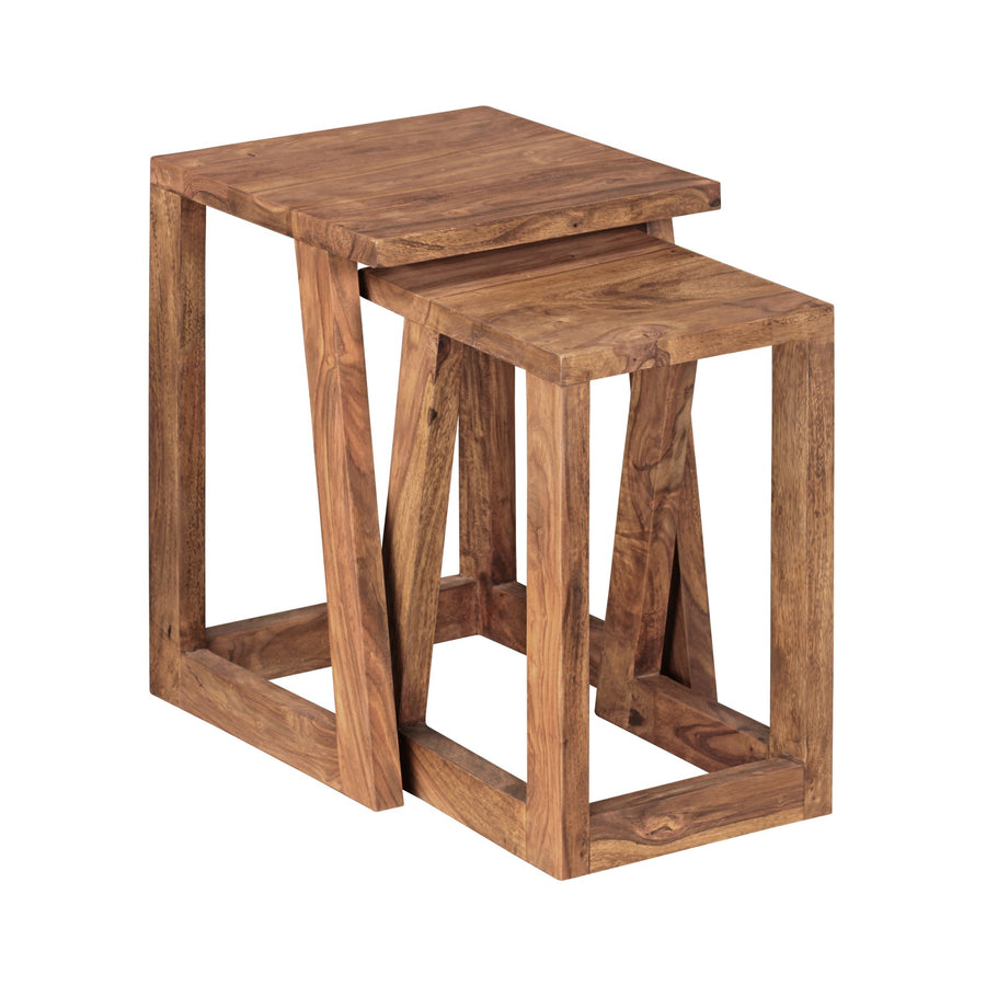 Massivholz Sheesham 2er Set Beistelltische - Handgearbeitet_ Verschiedene Größen_ Einfache Pflege_ KADIMA DESIGN_Größe_ 36x36x50 cm_