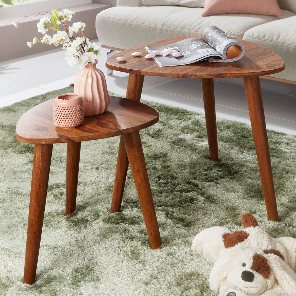 Rustikales Sheesham Holz Beistelltisch Set_ 2 Stück_ Landhausstil_ stabil - KADIMA DESIGN_Größe_ 60x60x54 cm_
