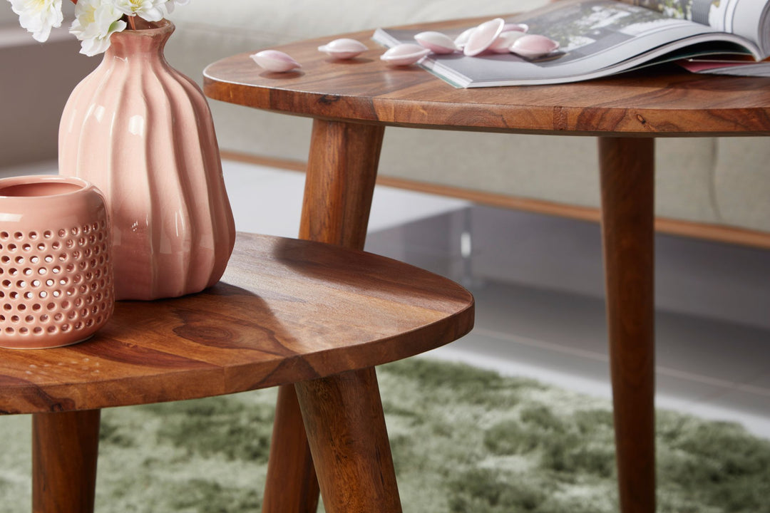 Rustikales Sheesham Holz Beistelltisch Set_ 2 Stück_ Landhausstil_ stabil - KADIMA DESIGN_Größe_ 60x60x54 cm_