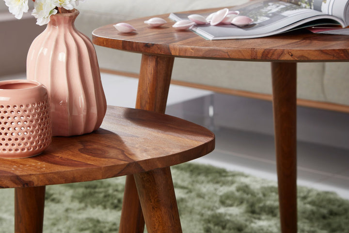 Rustikales Sheesham Holz Beistelltisch Set_ 2 Stück_ Landhausstil_ stabil - KADIMA DESIGN_Größe_ 60x60x54 cm_