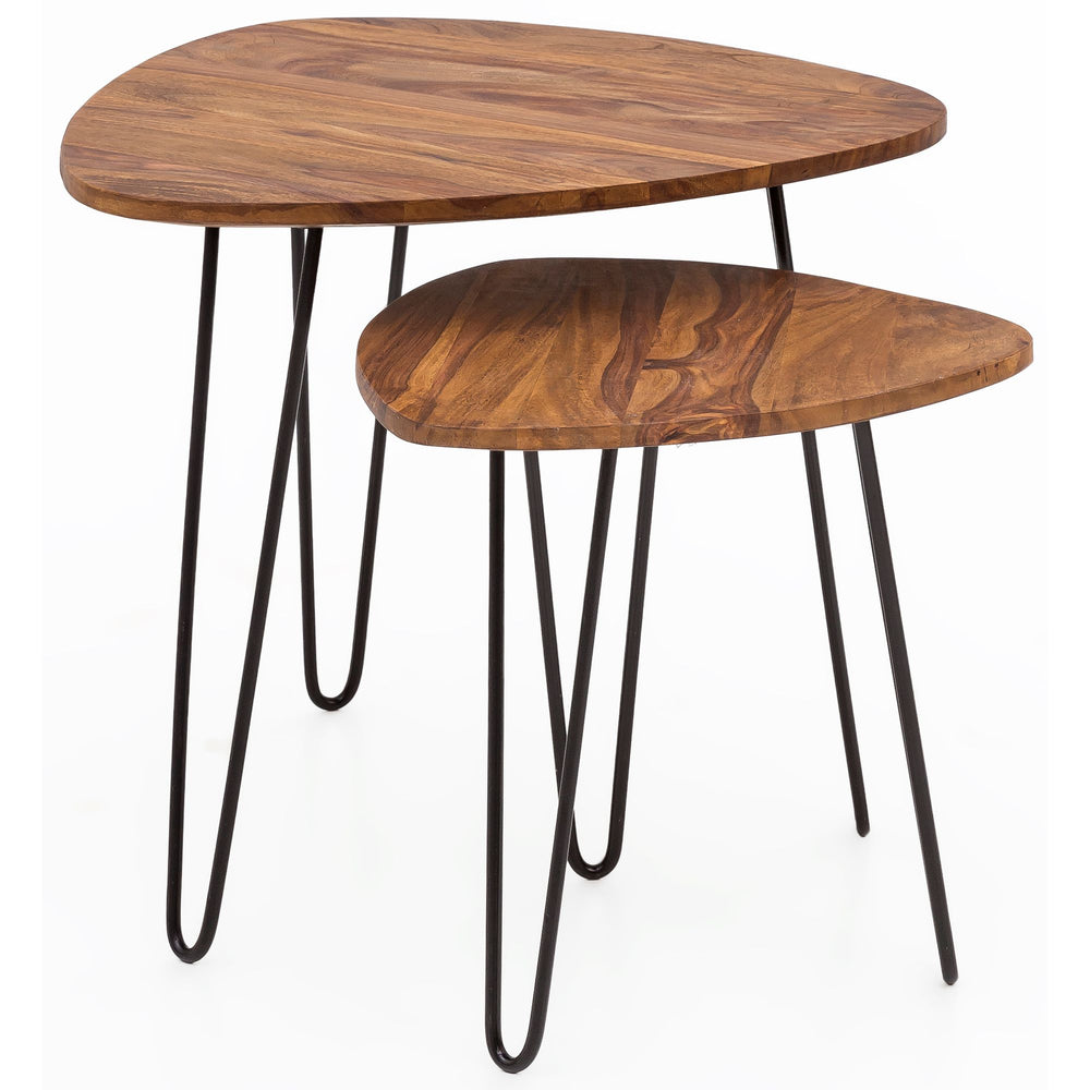 2er Set Beistelltisch Sheesham Holz und Metall_ Industrial-Design_ Vielseitig - KADIMA DESIGN_Größe_ 60x60x56 cm_