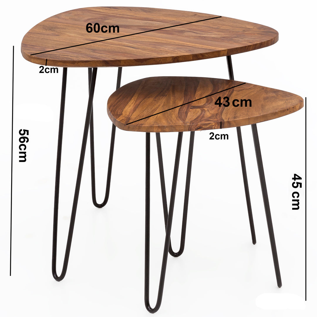 2er Set Beistelltisch Sheesham Holz und Metall_ Industrial-Design_ Vielseitig - KADIMA DESIGN_Größe_ 60x60x56 cm_