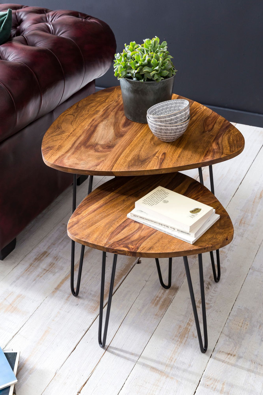 2er Set Beistelltisch Sheesham Holz und Metall_ Industrial-Design_ Vielseitig - KADIMA DESIGN_Größe_ 60x60x56 cm_
