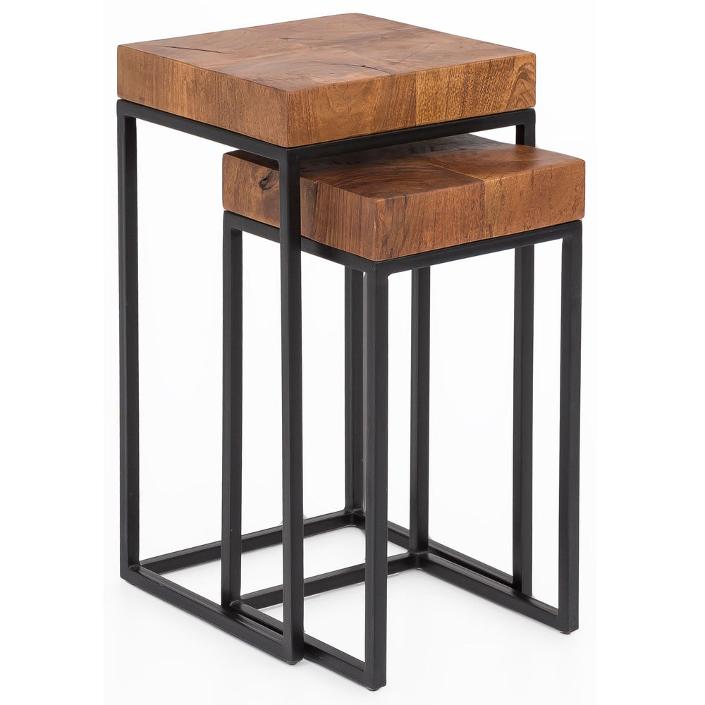 Industrial Beistelltisch Set_ Sheesham Holz und Metall_ 2 Größen_ Handgefertigt - KADIMA DESIGN_Größe_ 30x30x60 cm_
